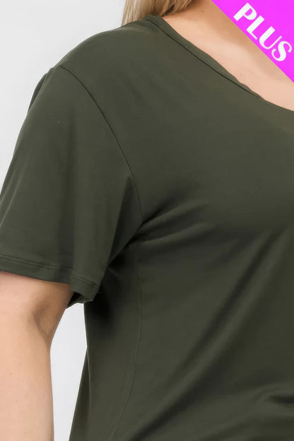 Plus Size Basic Short Sleeve T-Shirt – Soft & Stretchy Polyester-Spandex Blend, Classic Crew Neck, Ideal for Casual Outings & Everyday Wear