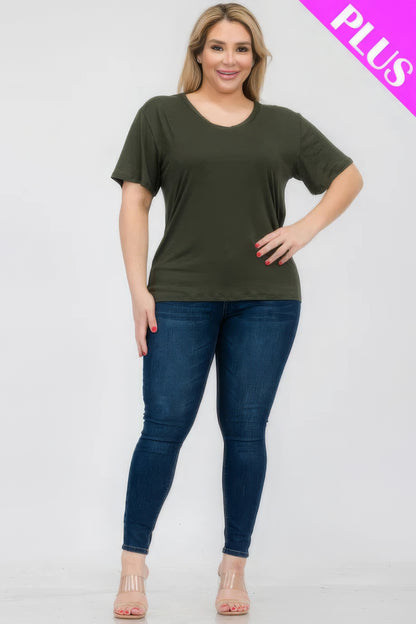 Plus Size Basic Short Sleeve T-Shirt – Soft & Stretchy Polyester-Spandex Blend, Classic Crew Neck, Ideal for Casual Outings & Everyday Wear