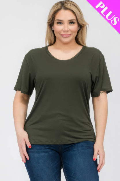 Plus Size Basic Short Sleeve T-Shirt – Soft & Stretchy Polyester-Spandex Blend, Classic Crew Neck, Ideal for Casual Outings & Everyday Wear