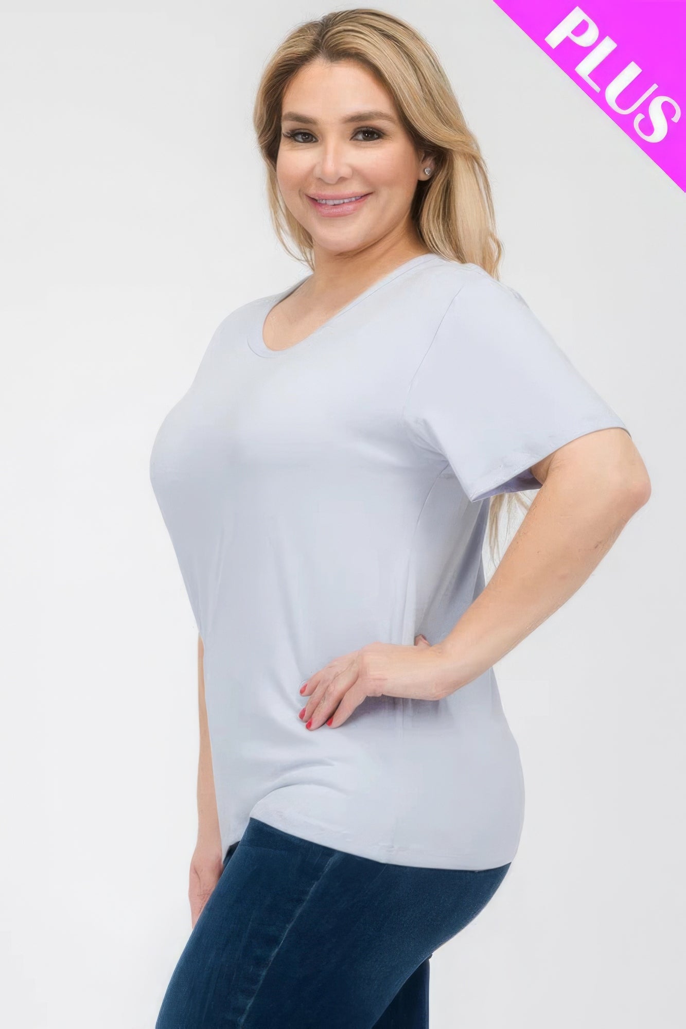 Plus Size Basic Short Sleeve T-Shirt – Soft & Stretchy Polyester-Spandex Blend, Classic Crew Neck, Ideal for Casual Outings & Everyday Wear