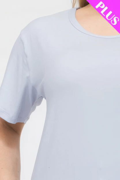 Plus Size Basic Short Sleeve T-Shirt – Soft & Stretchy Polyester-Spandex Blend, Classic Crew Neck, Ideal for Casual Outings & Everyday Wear