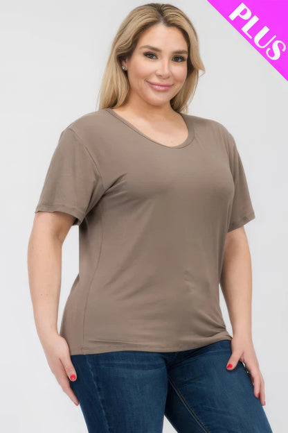 Plus Size Basic Short Sleeve T-Shirt – Soft & Stretchy Polyester-Spandex Blend, Classic Crew Neck, Ideal for Casual Outings & Everyday Wear