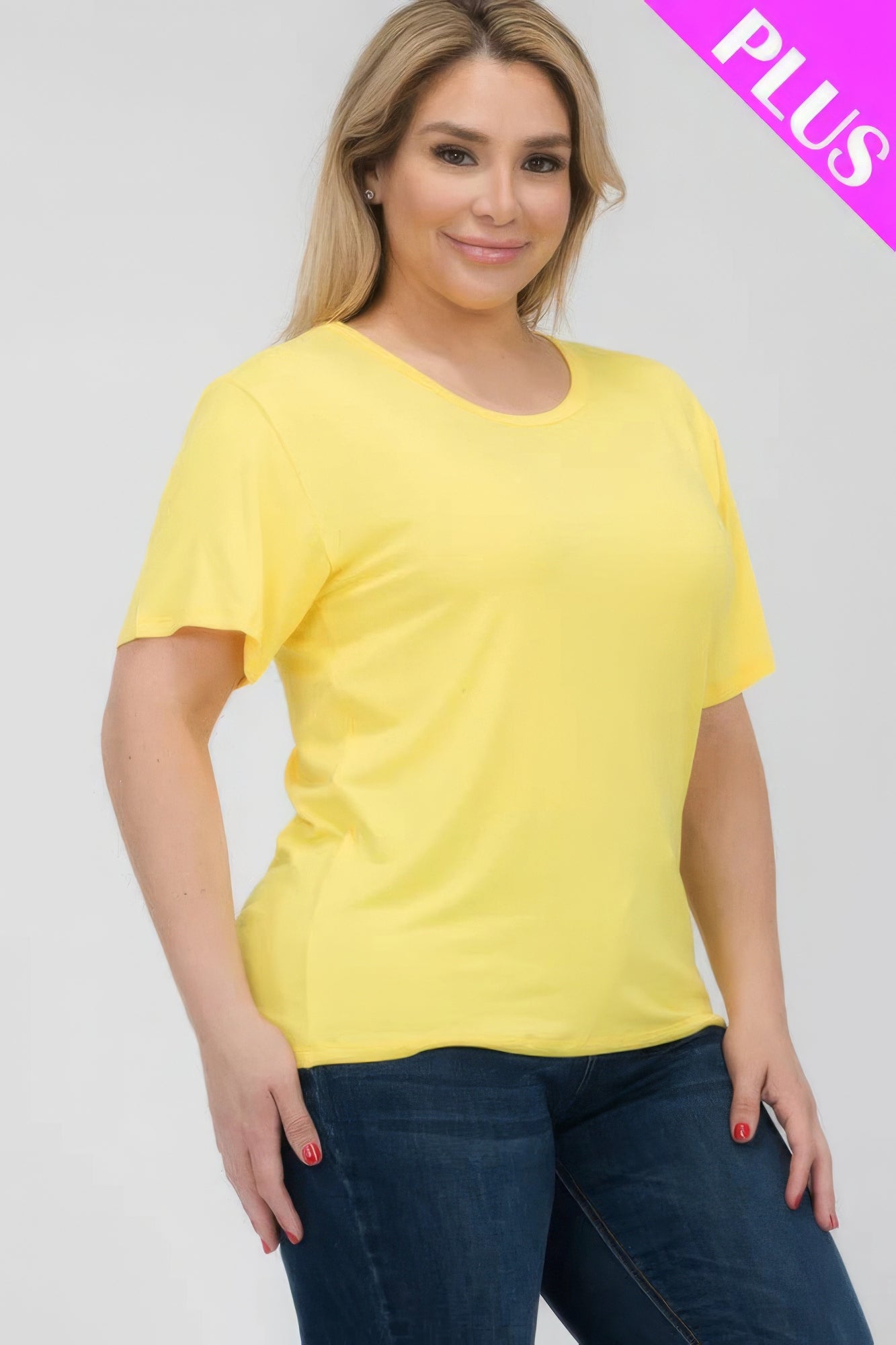 Plus Size Basic Short Sleeve T-Shirt – Soft & Stretchy Polyester-Spandex Blend, Classic Crew Neck, Ideal for Casual Outings & Everyday Wear