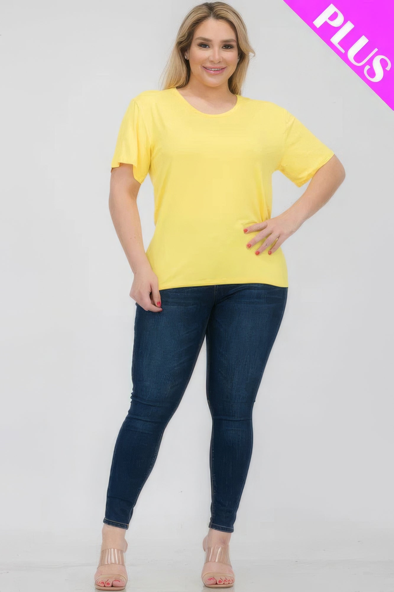 Plus Size Basic Short Sleeve T-Shirt – Soft & Stretchy Polyester-Spandex Blend, Classic Crew Neck, Ideal for Casual Outings & Everyday Wear