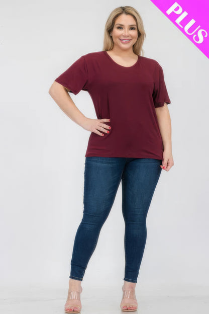 Plus Size Basic Short Sleeve T-Shirt – Soft & Stretchy Polyester-Spandex Blend, Classic Crew Neck, Ideal for Casual Outings & Everyday Wear