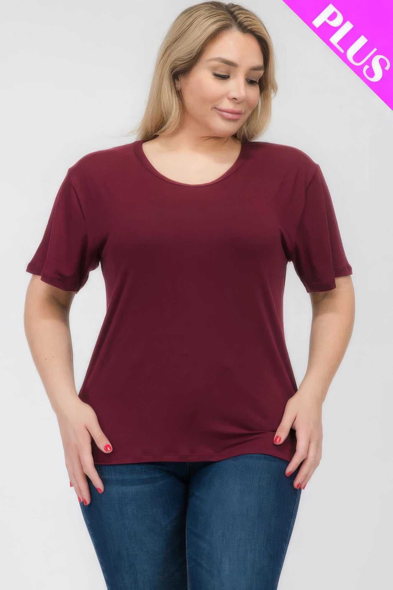 Plus Size Basic Short Sleeve T-Shirt – Soft & Stretchy Polyester-Spandex Blend, Classic Crew Neck, Ideal for Casual Outings & Everyday Wear