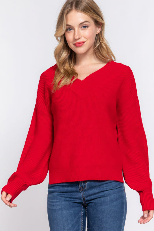 Long Sleeve Double V-Neck Sweater – Cozy Acrylic-Nylon-Polyester Blend, Perfect for Workdays, Casual Outings & Weekend Relaxation