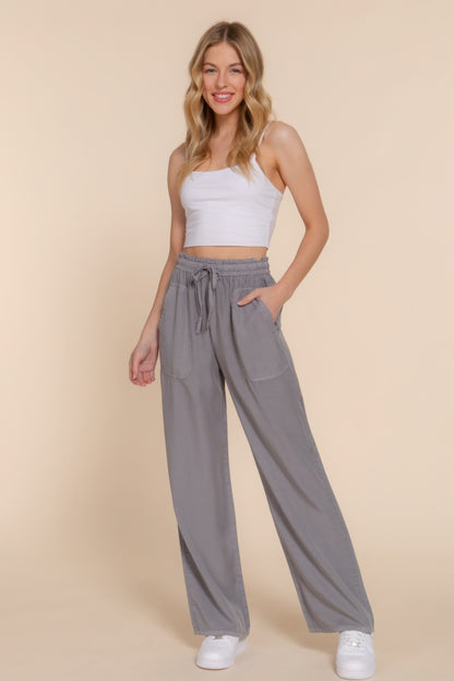 Sustainable Elastic Waist Tencel Long Pants | Soft, Breathable Comfort in Versatile Grey for Casual & Work Wear