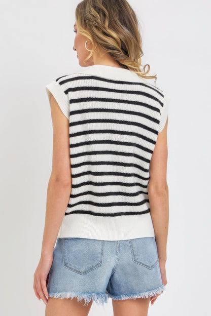 Casual Flower Patch Stripe Knit Top | Soft & Durable Blend for Effortless Everyday Style