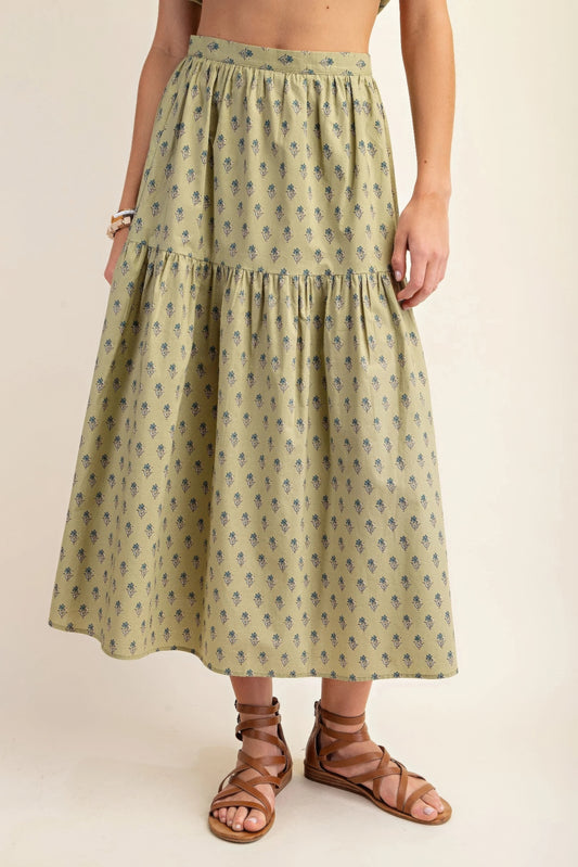 Printed Tiered Midi Skirt – Soft & Breathable Cotton, Stylish Pattern for Casual Outings, Weekend Get-Togethers & More