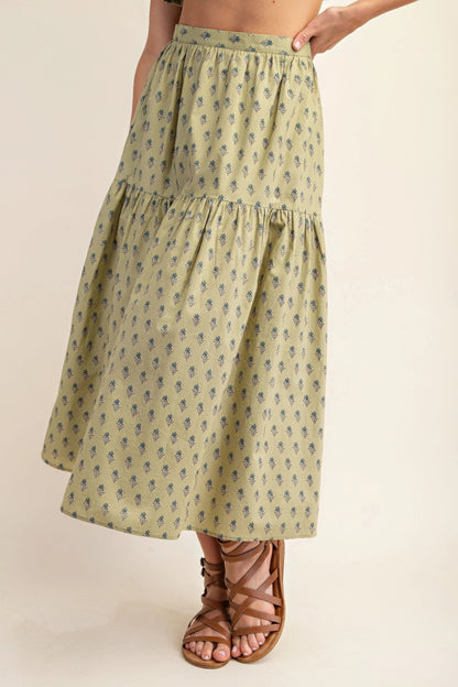 Printed Tiered Midi Skirt – Soft & Breathable Cotton, Stylish Pattern for Casual Outings, Weekend Get-Togethers & More