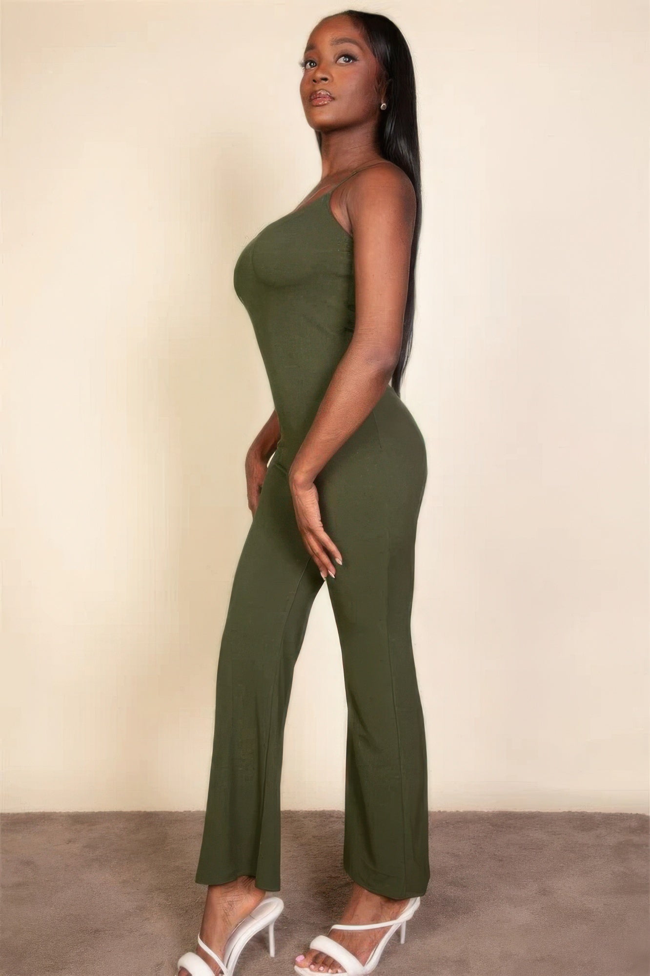 Ribbed Sleeveless Wide-Leg Jumpsuit – Polyester & Spandex, Spaghetti Straps & Flattering Wide-Leg Design, Perfect for Outings & Social Gatherings