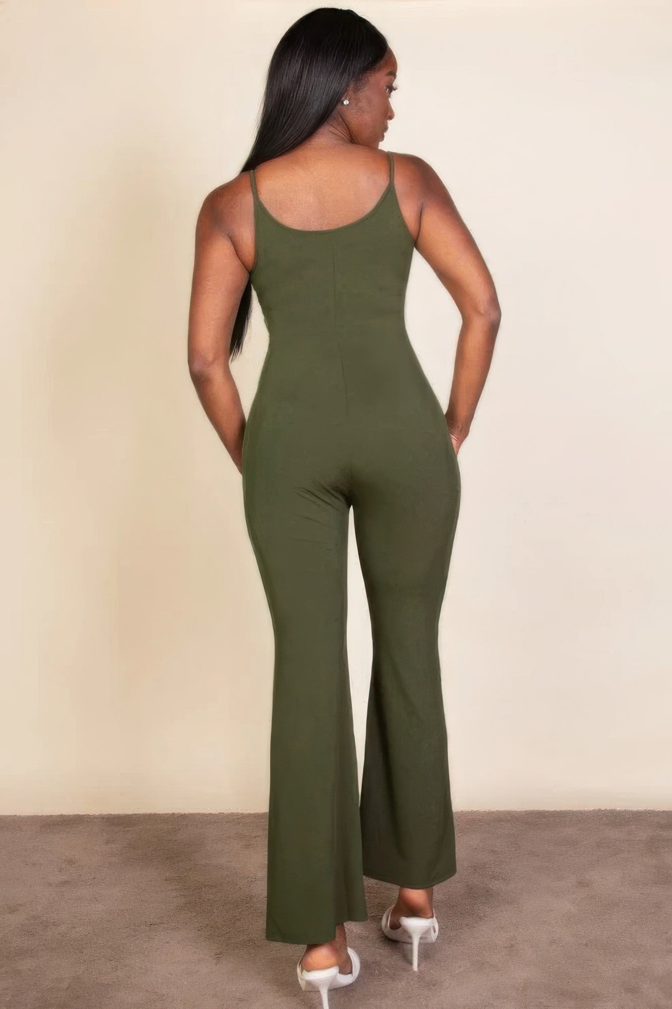 Ribbed Sleeveless Wide-Leg Jumpsuit – Polyester & Spandex, Spaghetti Straps & Flattering Wide-Leg Design, Perfect for Outings & Social Gatherings