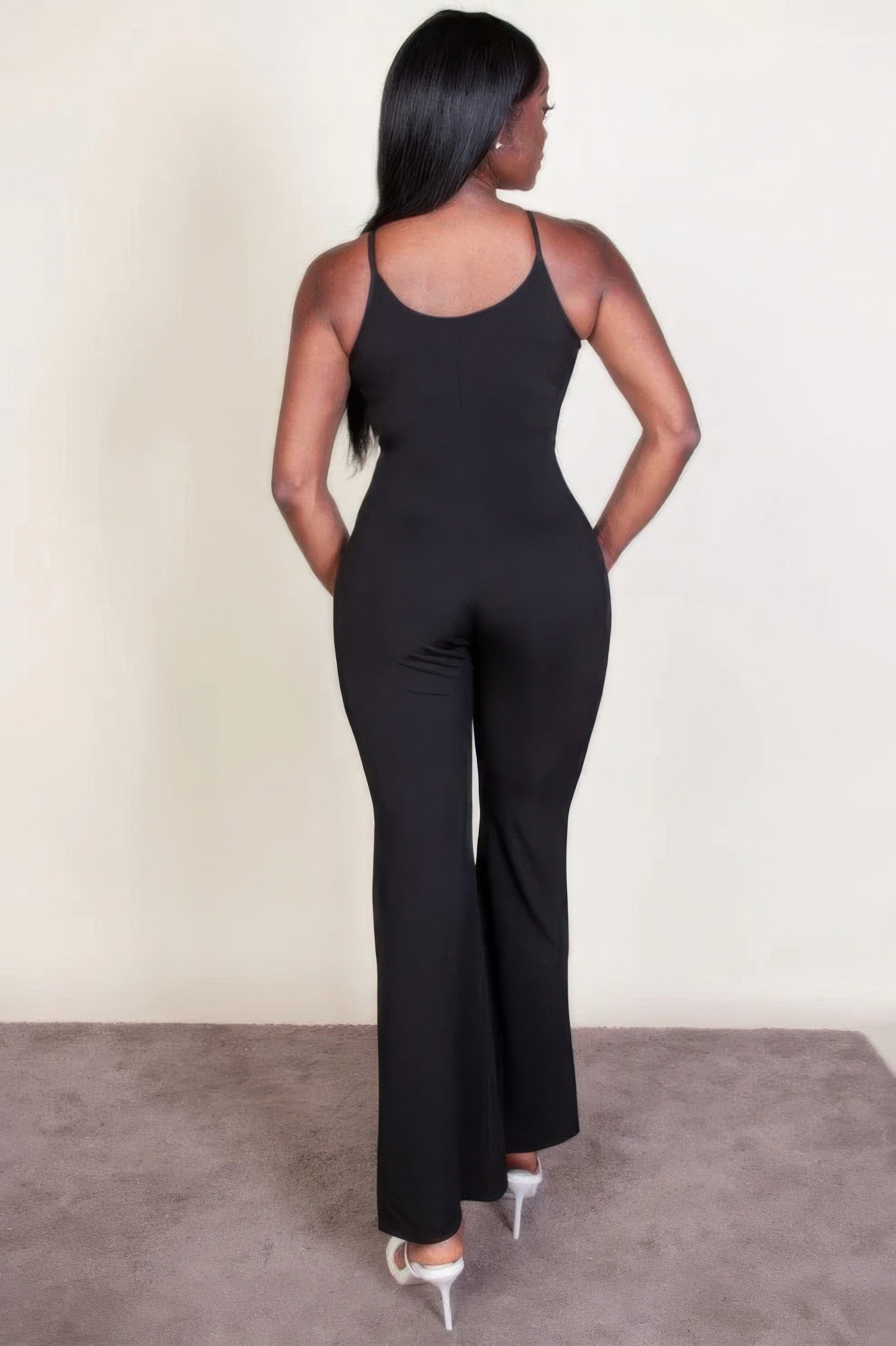 Ribbed Sleeveless Wide-Leg Jumpsuit – Polyester & Spandex, Spaghetti Straps & Flattering Wide-Leg Design, Perfect for Outings & Social Gatherings