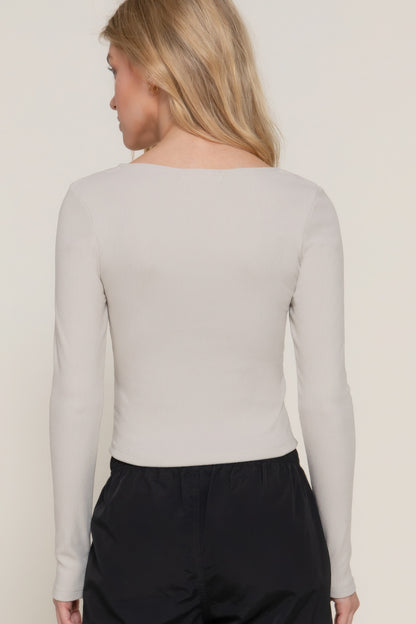 Long Sleeve Sweetheart Neck Knit Top with Seam Detailing – Soft Polyester-Spandex Blend for Elevated Everyday Style