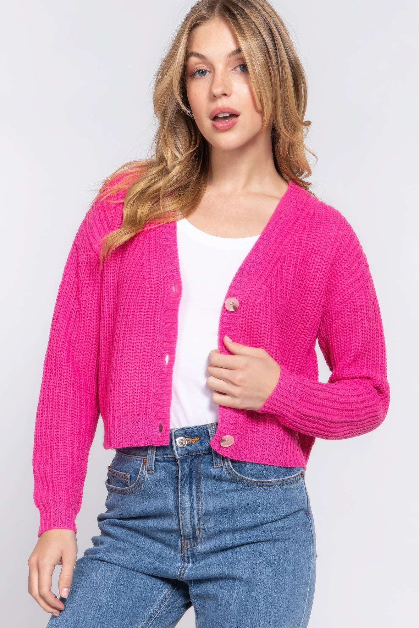 Long Sleeve V-Neck Sweater Cardigan – Button-Down Front, Soft 100% Acrylic for Timeless Layering & Stylish Comfort