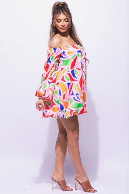 Off-Shoulder Bubble Mini Dress – Polyester & Spandex Blend, Long Sleeves, Playful Bubble Hem, Perfect for Casual Outings & Special Occasions