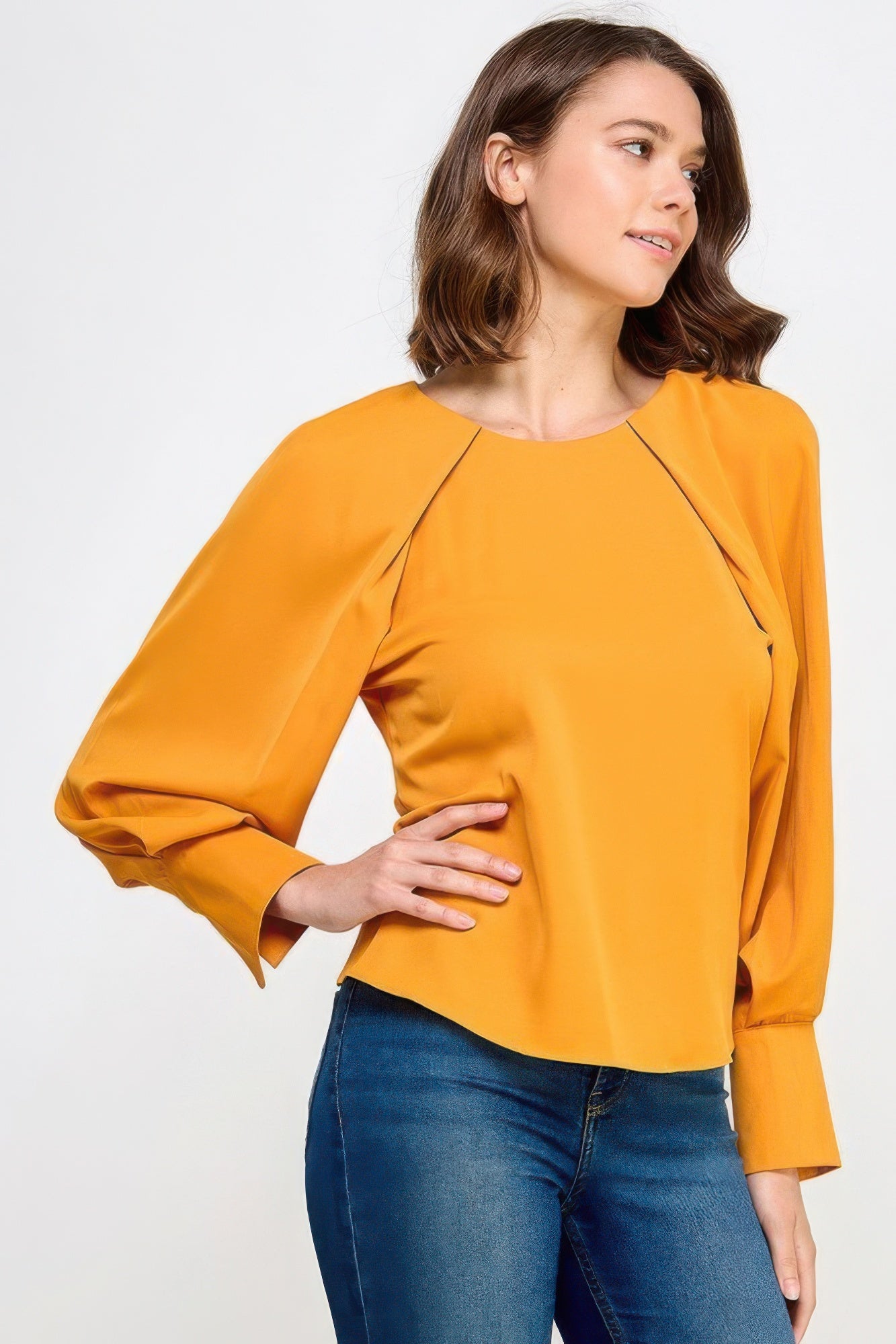 Raglan Long Sleeve Top with Back Neck Tie – Smooth & Durable Polyester, Stylish Design for Casual Outings, Work & Social Events