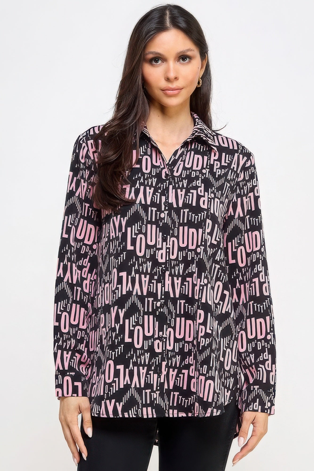 Printed Satin Long Sleeve Tunic Top – Smooth Polyester Satin, Flattering Silhouette for Work, Casual Outings, & Special Events