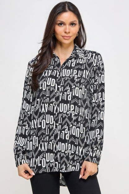 Printed Satin Long Sleeve Tunic Top – Smooth Polyester Satin, Flattering Silhouette for Work, Casual Outings, & Special Events