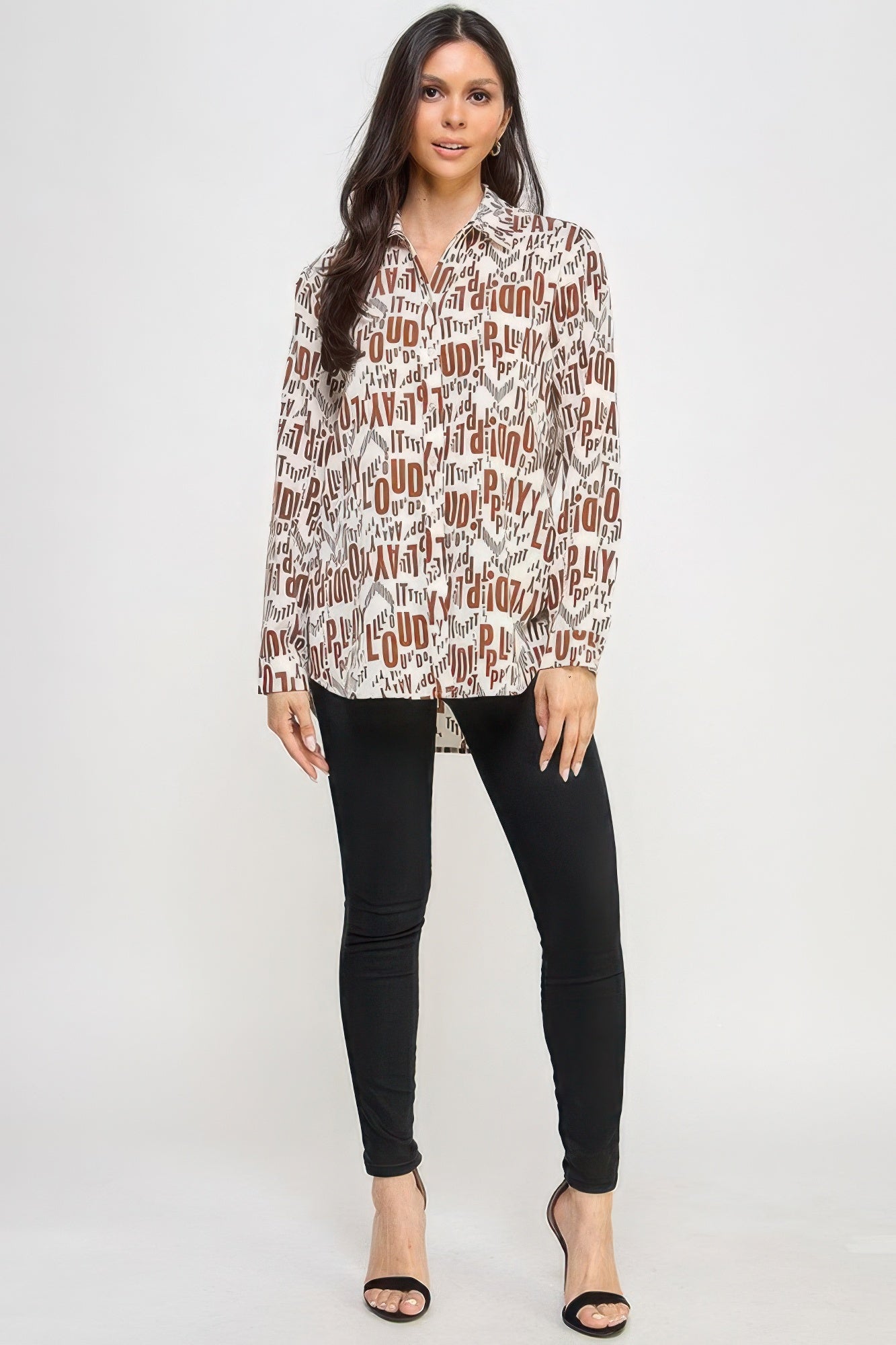 Printed Satin Long Sleeve Tunic Top – Smooth Polyester Satin, Flattering Silhouette for Work, Casual Outings, & Special Events