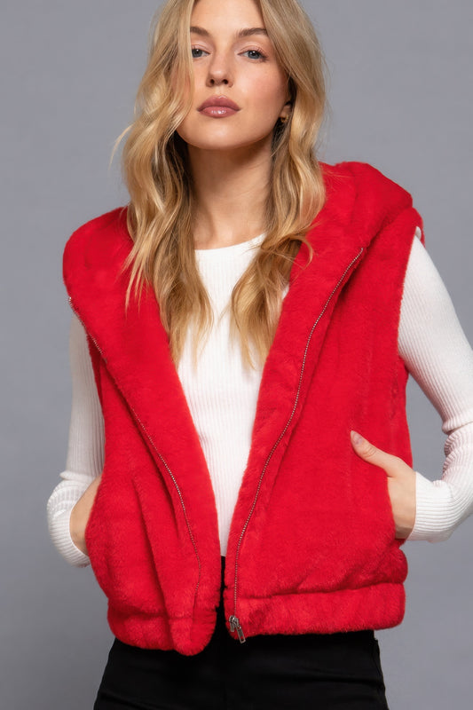 Hoodie Faux Fur Vest – Cozy Layered Outerwear for Added Warmth and Style, Perfect Over Sweaters and Tops